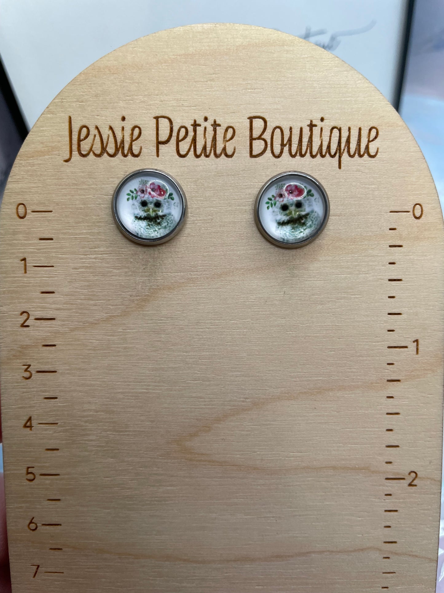 Floral Owl Stud Earrings-Stainless Steel+ Nickel Free