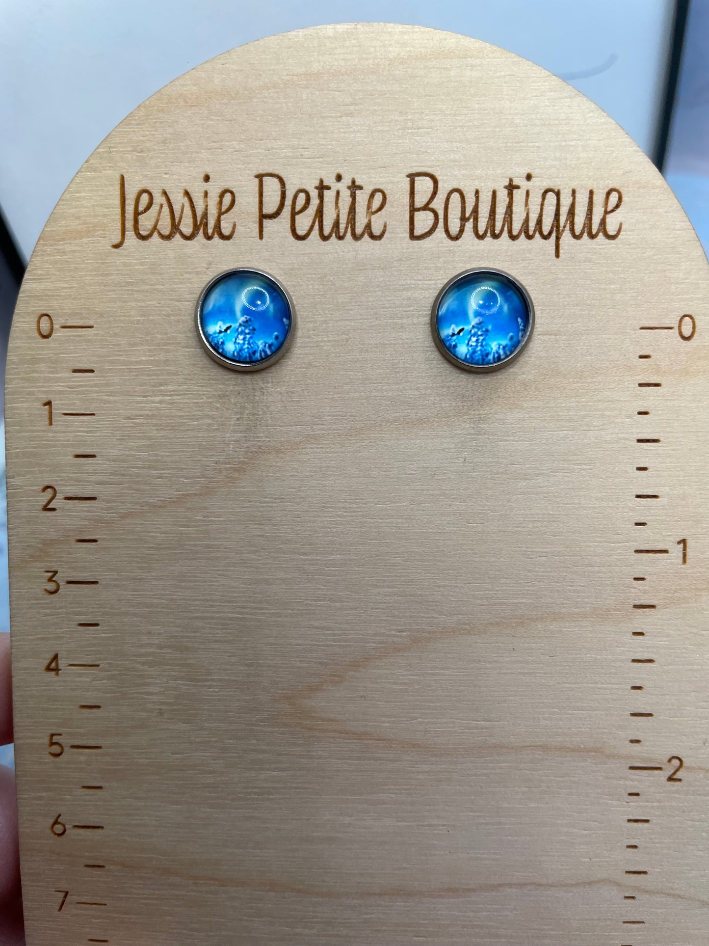 Blue snowy Trees stud earrings -Stainless Steel+Nickel Free