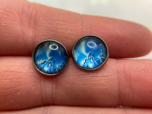 Blue snowy Trees stud earrings -Stainless Steel+Nickel Free