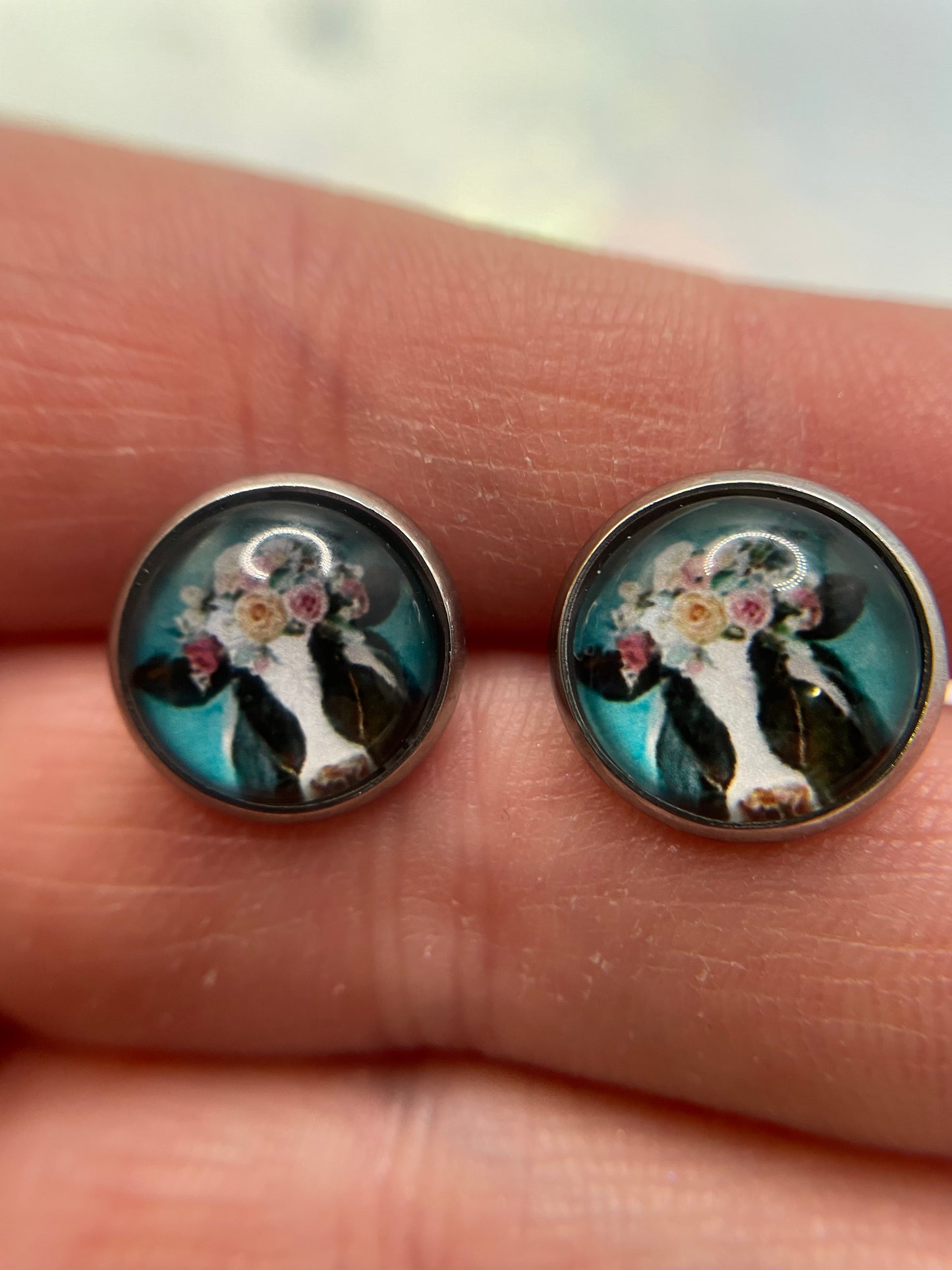 Boutons d’oreille Vache Fleurie-Acier Inoxydable+Sans Nickel