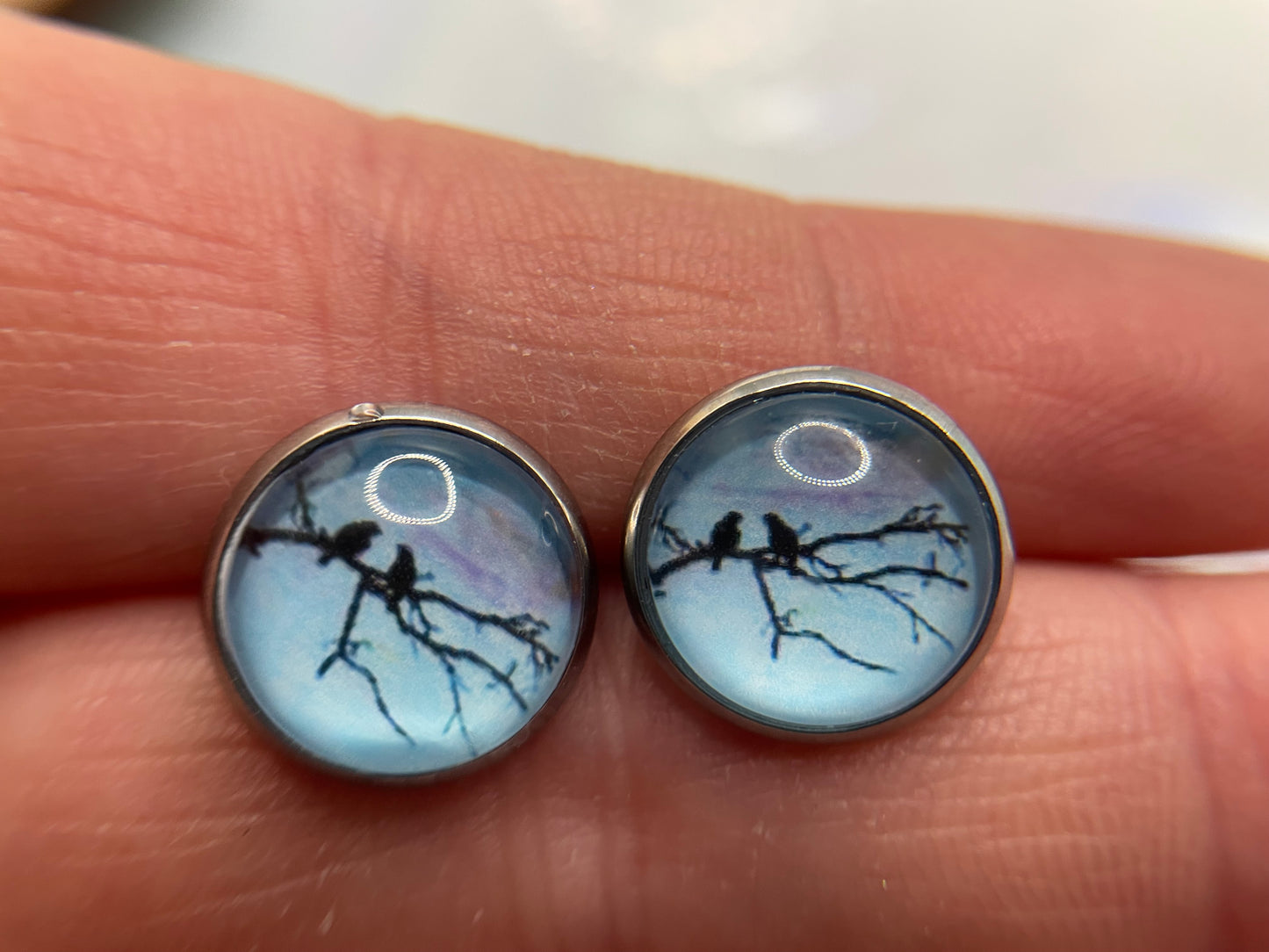 Bird Silhouette Stud Earrings-Stainless Steel+Nickel Free