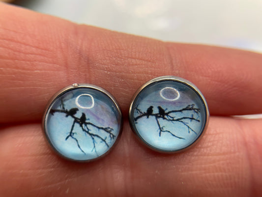 Bird Silhouette Stud Earrings-Stainless Steel+Nickel Free