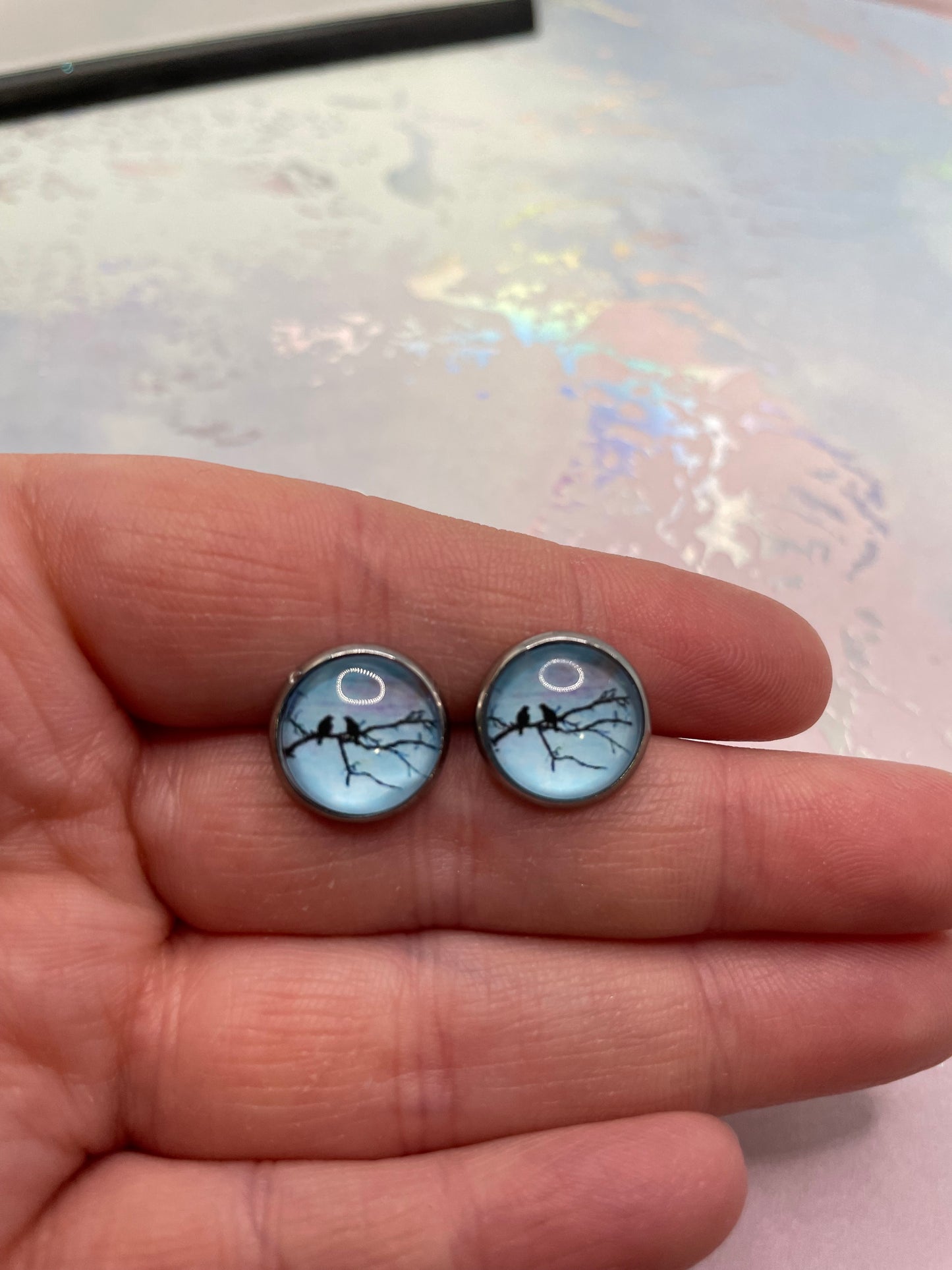 Bird Silhouette Stud Earrings-Stainless Steel+Nickel Free