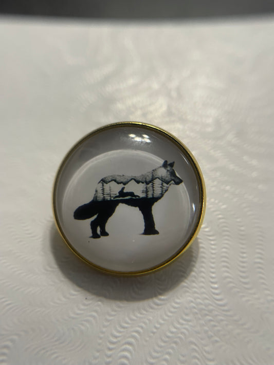 Broche Renard & Forêt – 20 mm