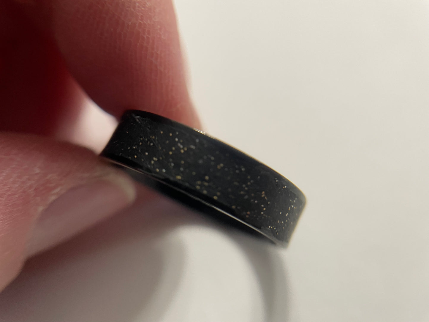 Black Stainless Steel Ring with Polymer Clay Inlay