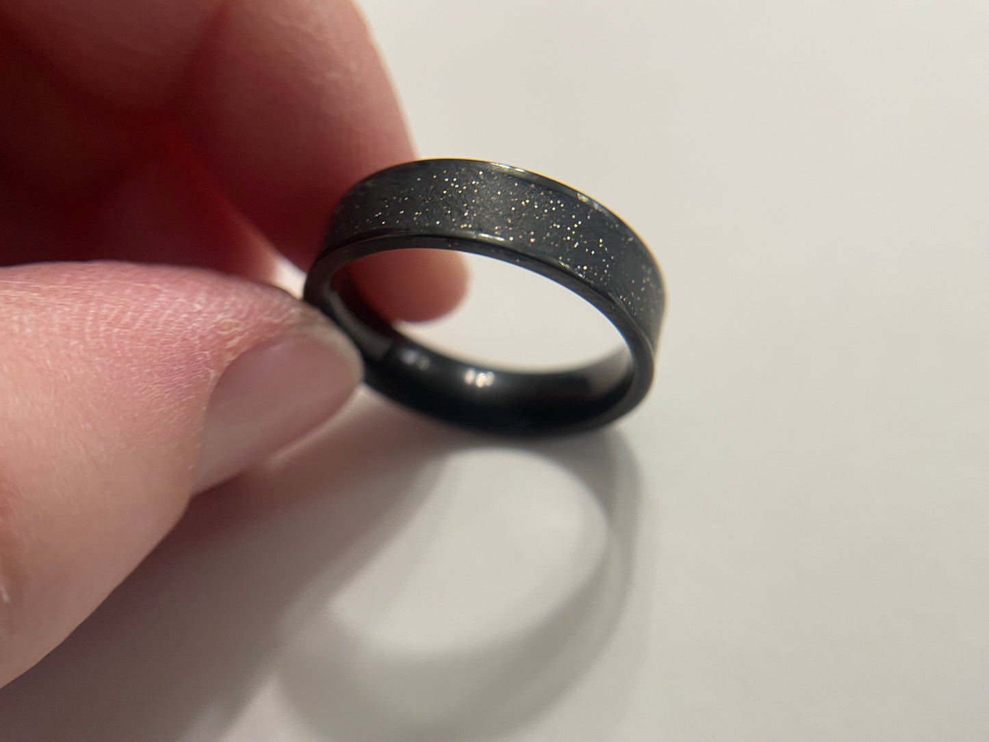 Black Stainless Steel Ring with Polymer Clay Inlay
