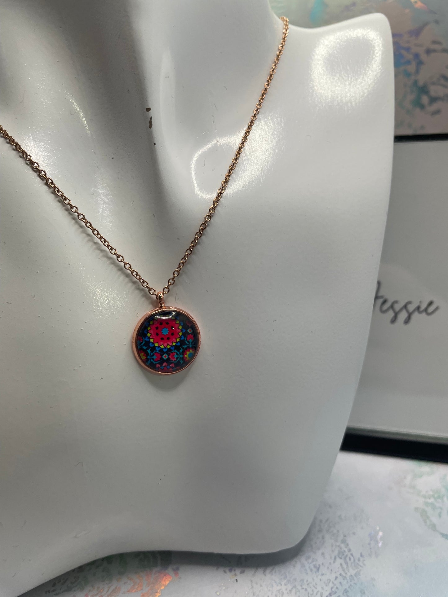 Funky Pattern Rose Gold Cabochon 17''Stainless steel