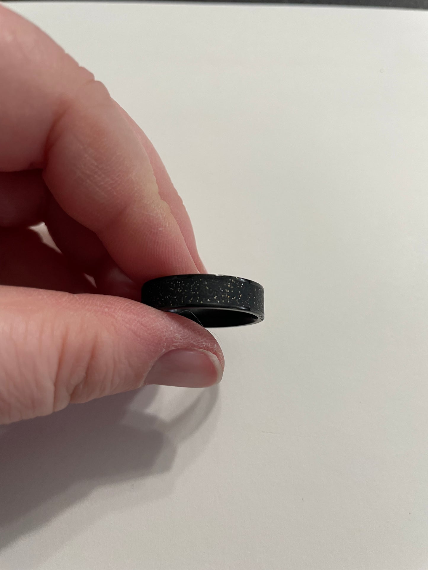 Black Stainless Steel Ring with Polymer Clay Inlay