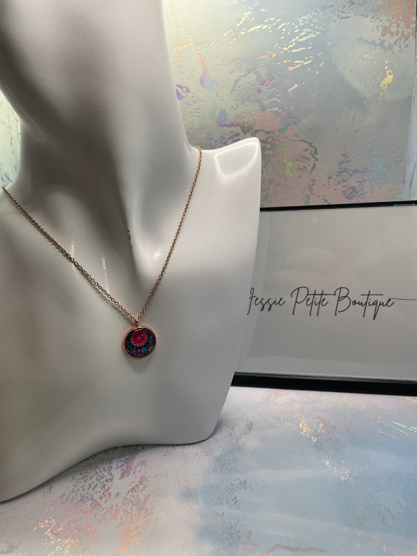 Funky Pattern Rose Gold Cabochon 17''Stainless steel