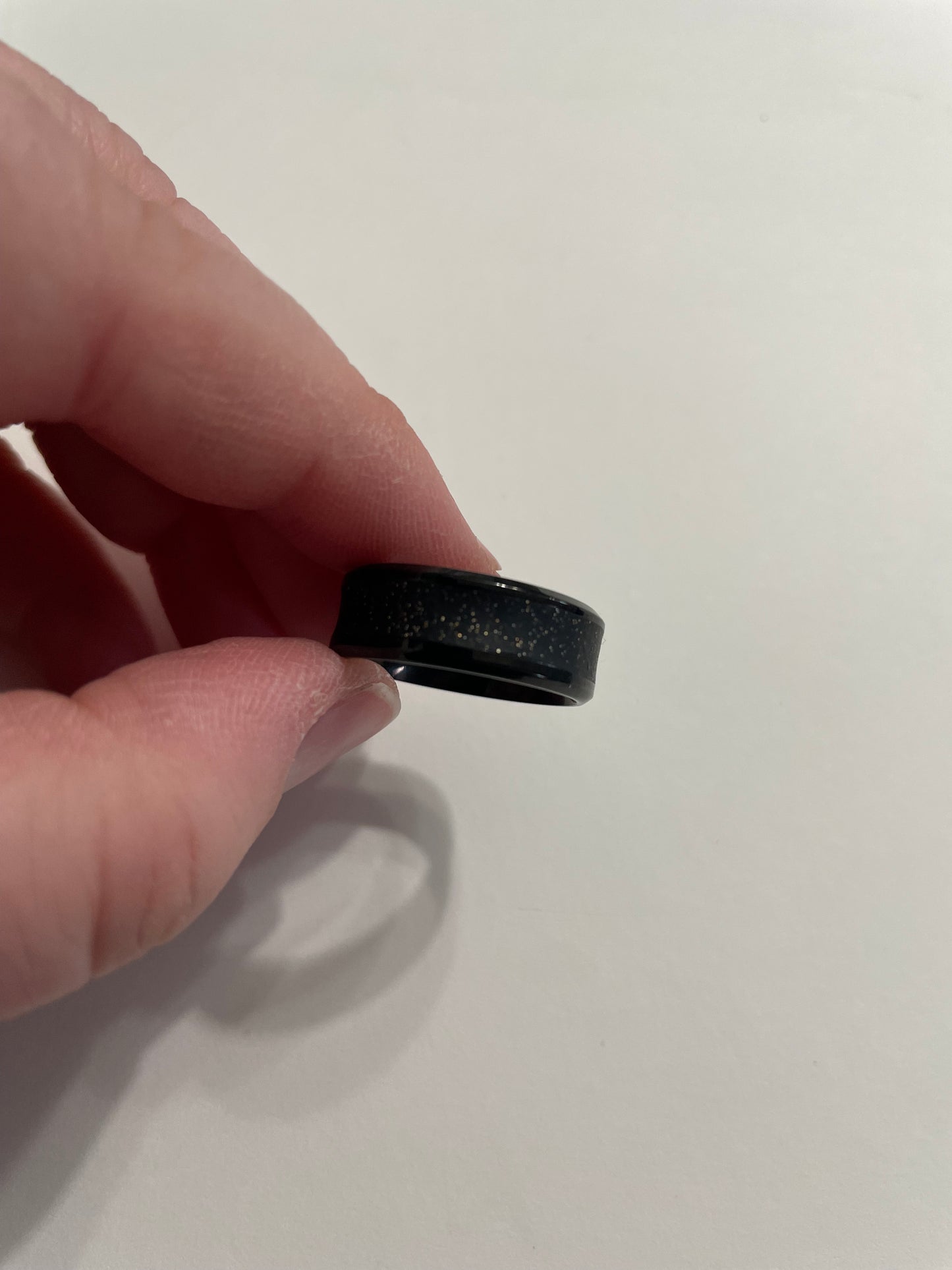 Black Stainless Steel Ring with Polymer Clay Inlay