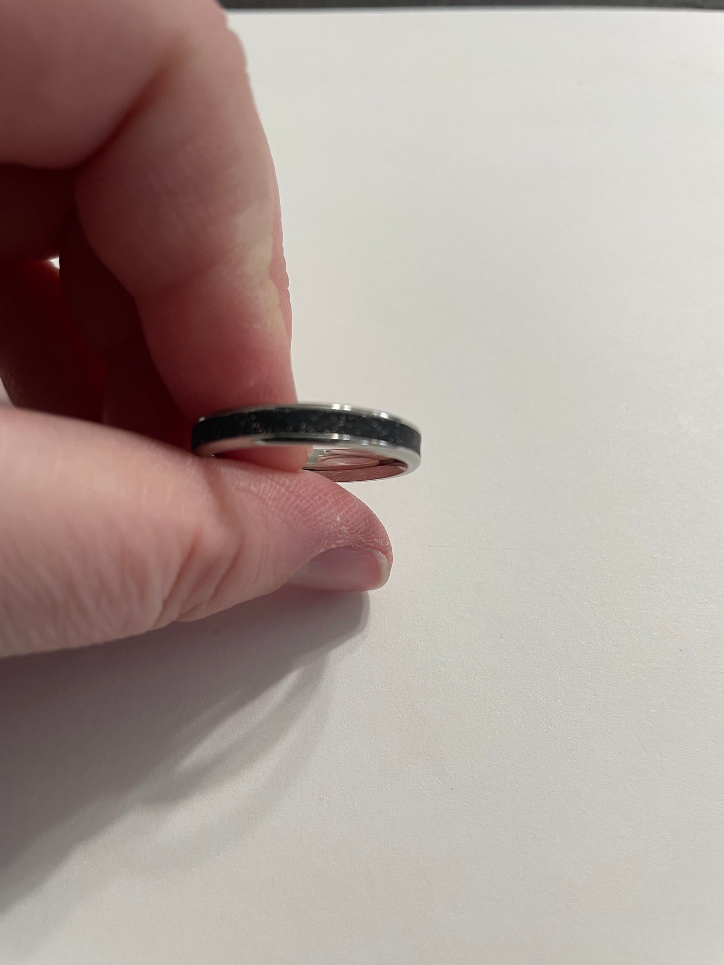 Black Twinkle  Inlay Stainless Steel Silver Ring