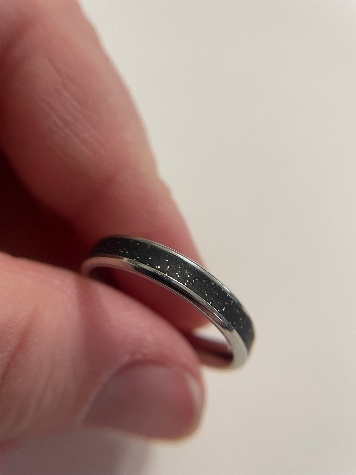 Black Twinkle  Inlay Stainless Steel Silver Ring