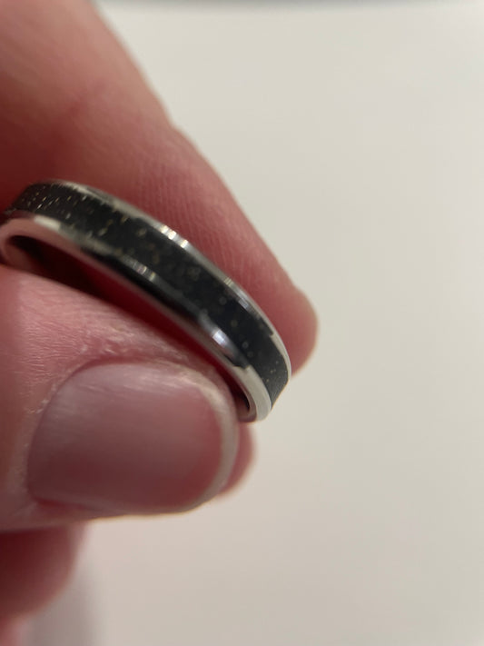 Black Twinkle  Inlay Stainless Steel Silver Ring