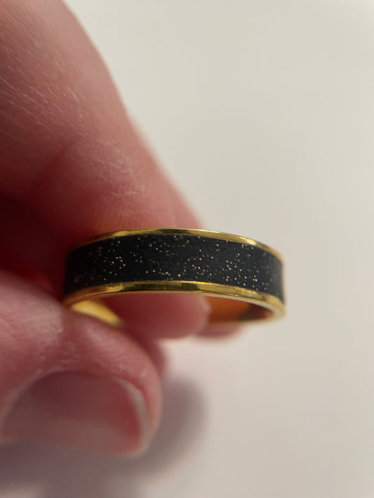 Black Twinkle  & Gold Inlay Stainless Steel Ring- Size US 10½