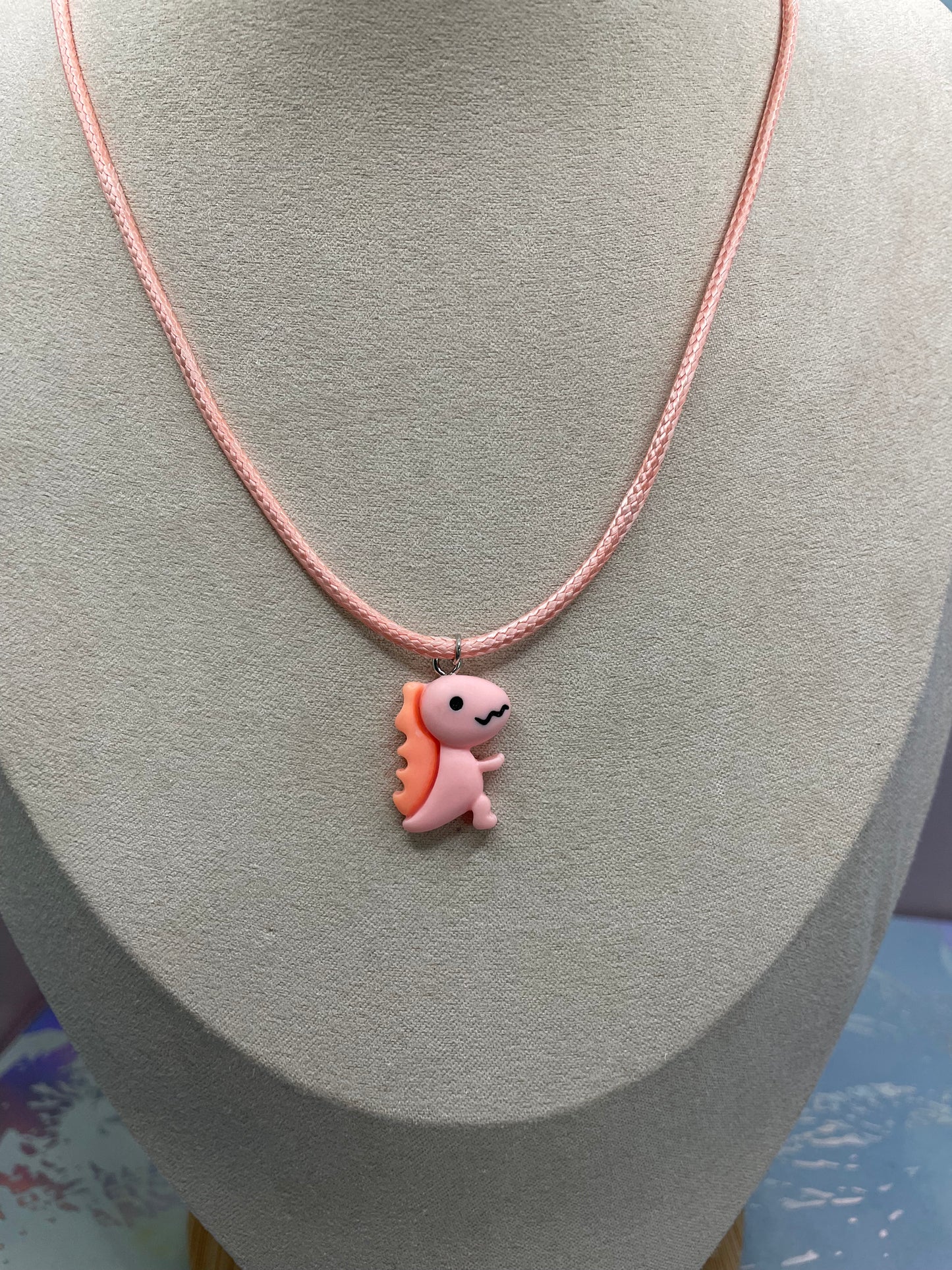 Collier Dinosaure Rose-Corde Rose