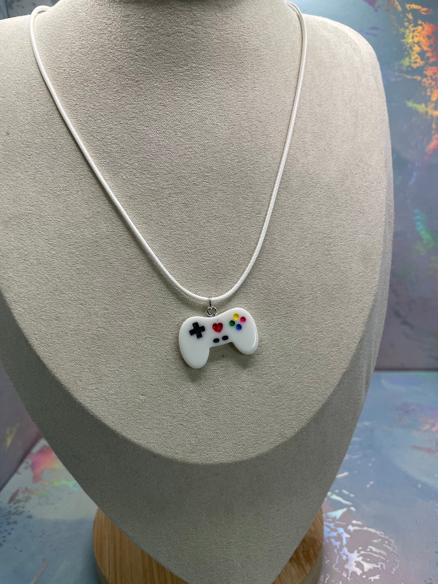 Video Game Controller Pendant Necklace- White Cord