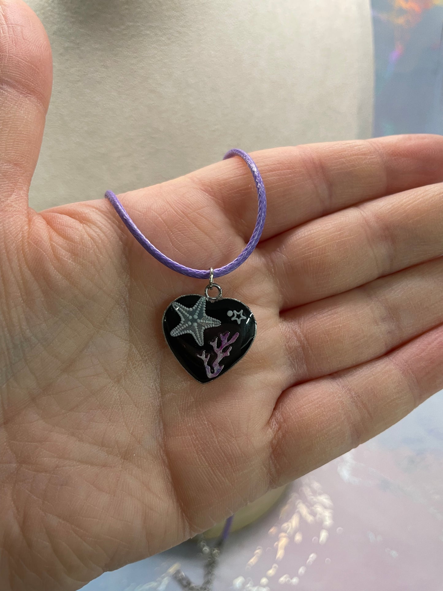 Collier Coeur Océanique- Corde mauve