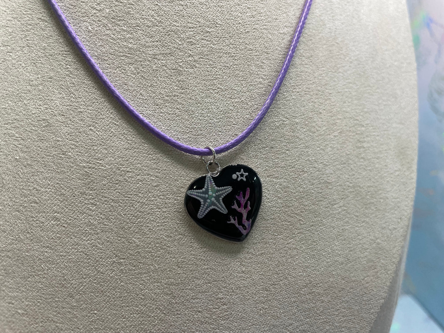 Collier Coeur Océanique- Corde mauve