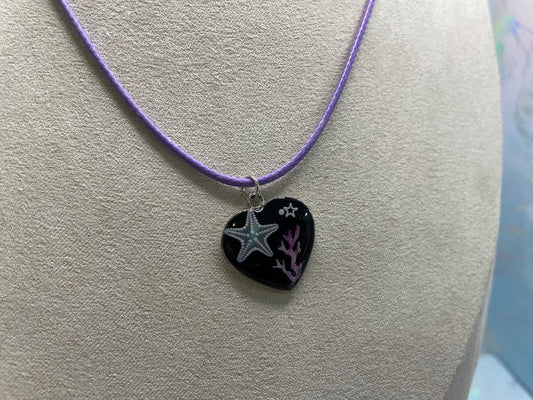 Collier Coeur Océanique- Corde mauve