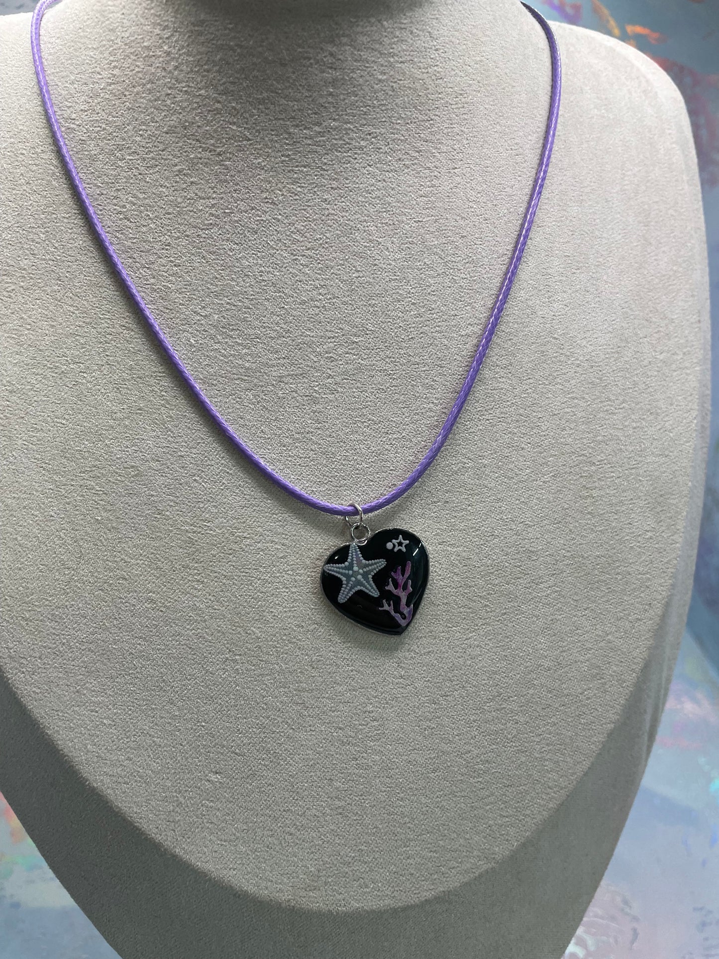 Collier Coeur Océanique- Corde mauve