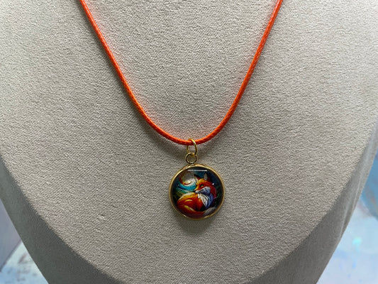Collier cabochon renard – corde orange