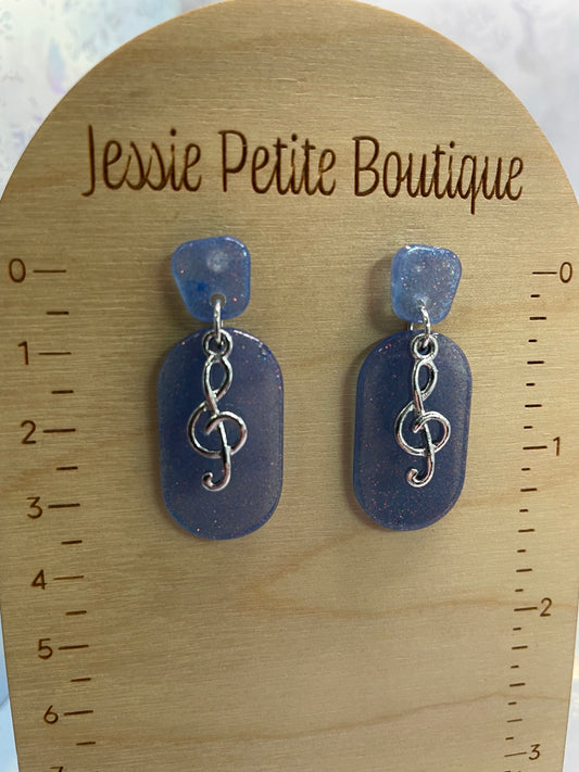 Sparkly Oval Earring +Treble Clef  (Plastic/Hypoallergenic)
