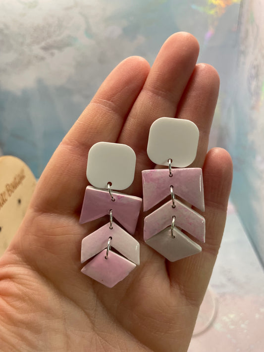 Pink and White Geometric Dangle Earrings-Nickel free