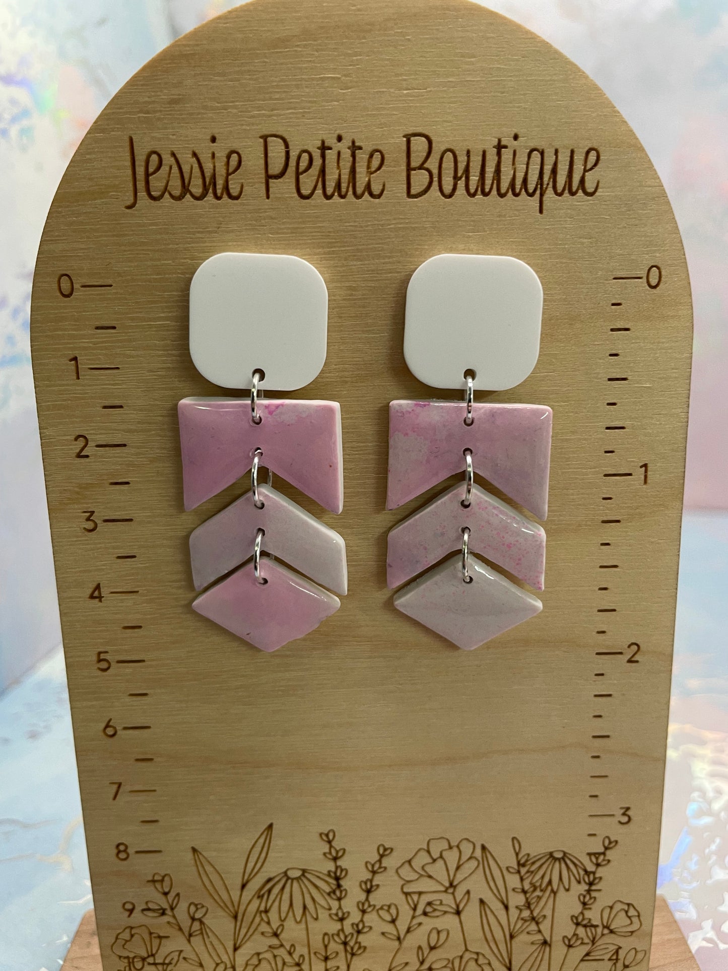 Pink and White Geometric Dangle Earrings-Nickel free