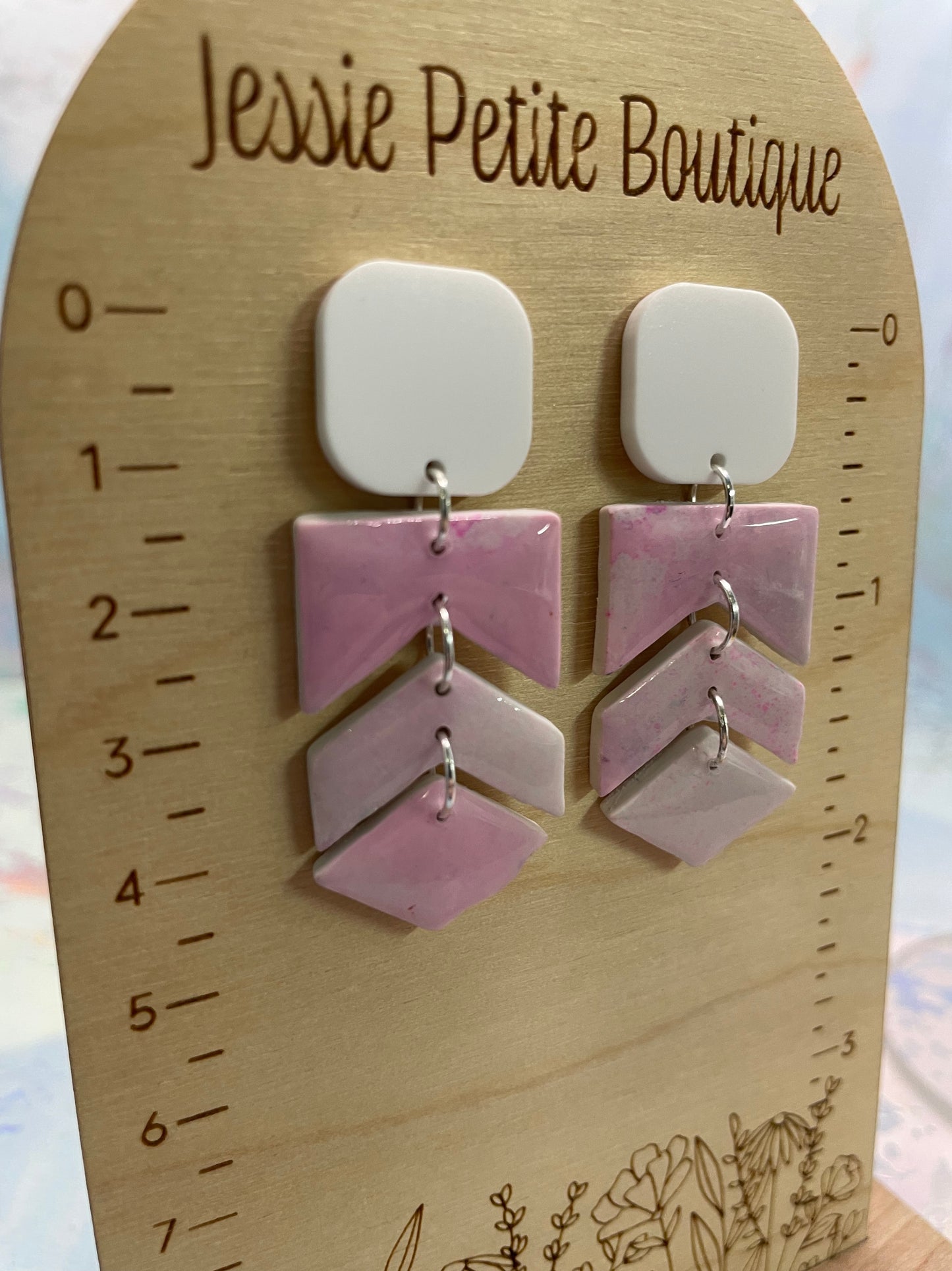 Pink and White Geometric Dangle Earrings-Nickel free