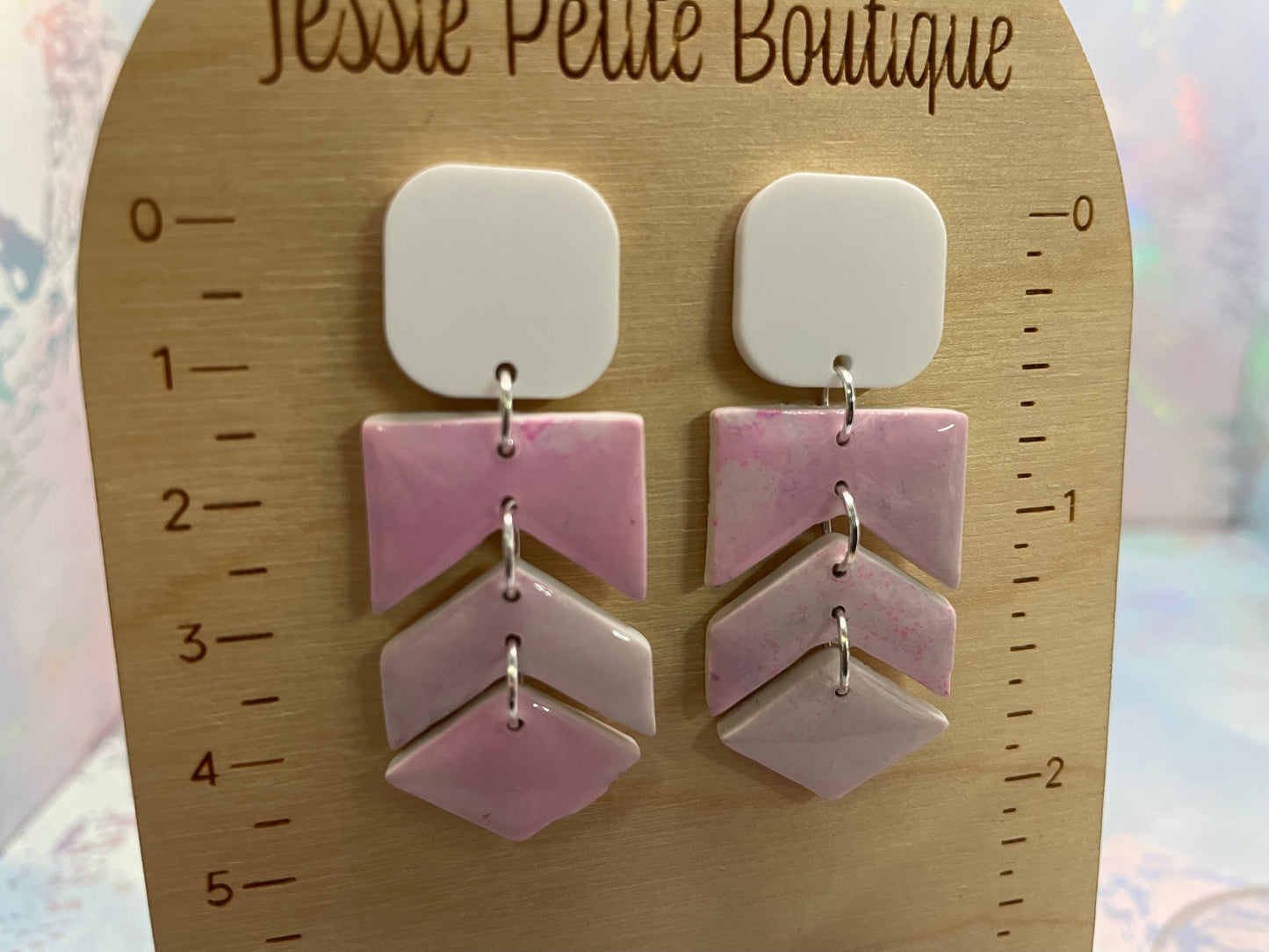Pink and White Geometric Dangle Earrings-Nickel free