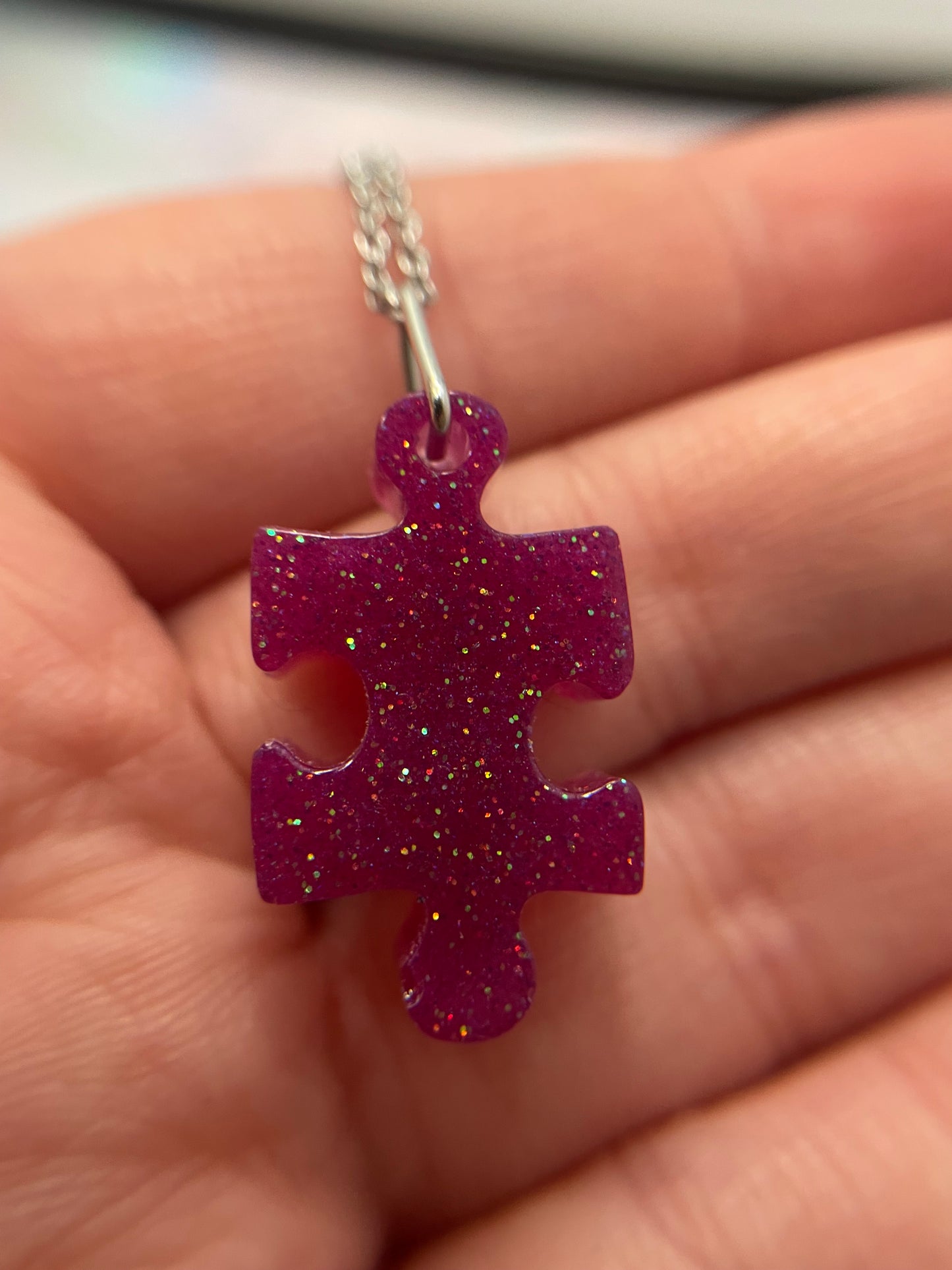 Collier Morceau de Casse Tête Mauve Brillant 20'' Acier Inoxydable+Sans Nickel