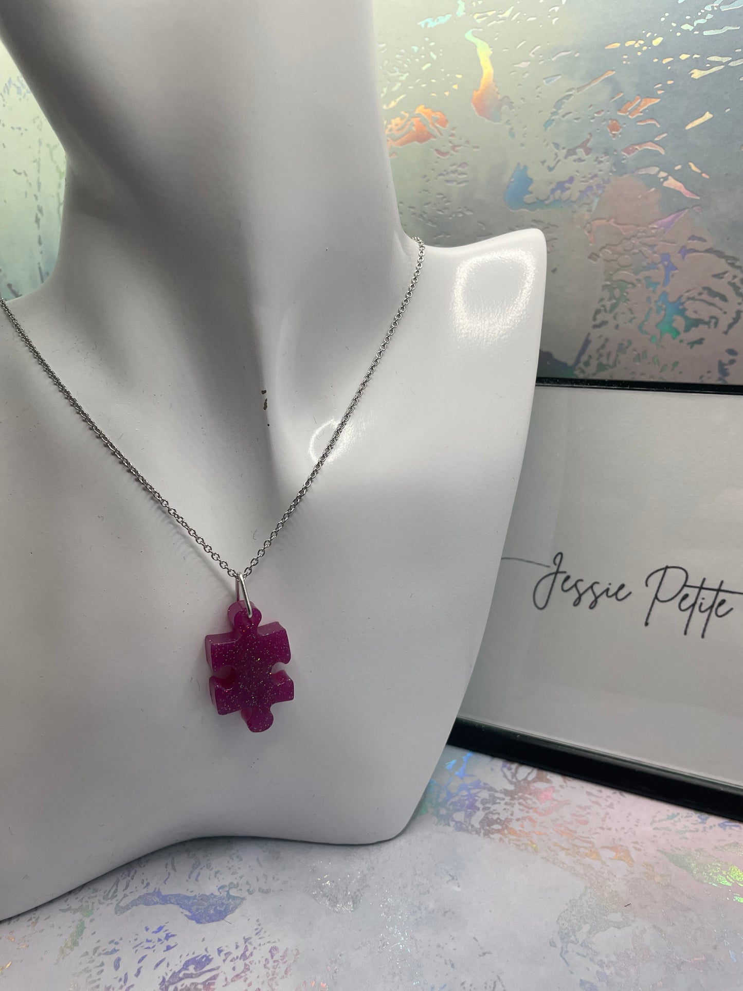 Collier Morceau de Casse Tête Mauve Brillant 20'' Acier Inoxydable+Sans Nickel