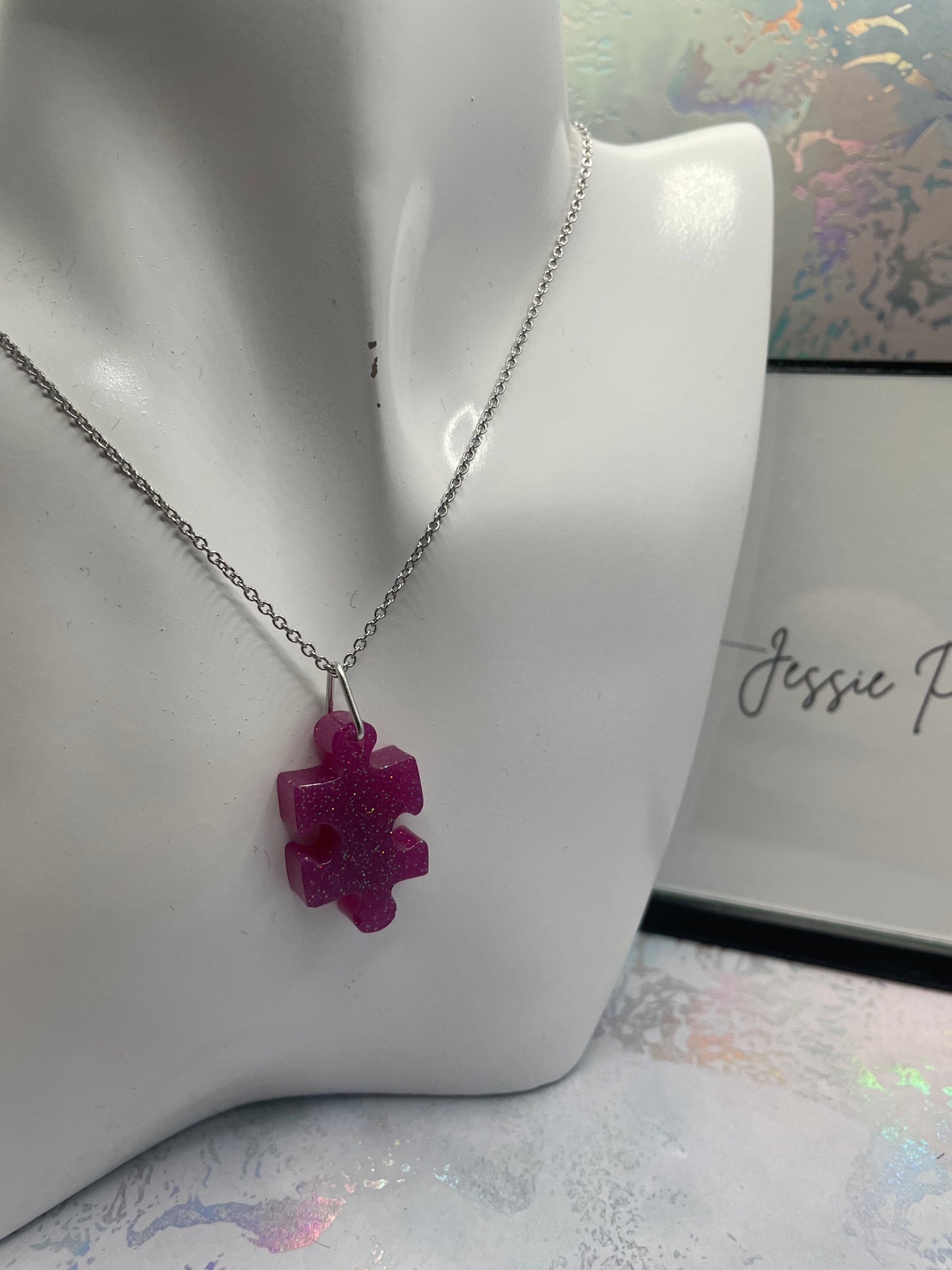 Collier Morceau de Casse Tête Mauve Brillant 20'' Acier Inoxydable+Sans Nickel