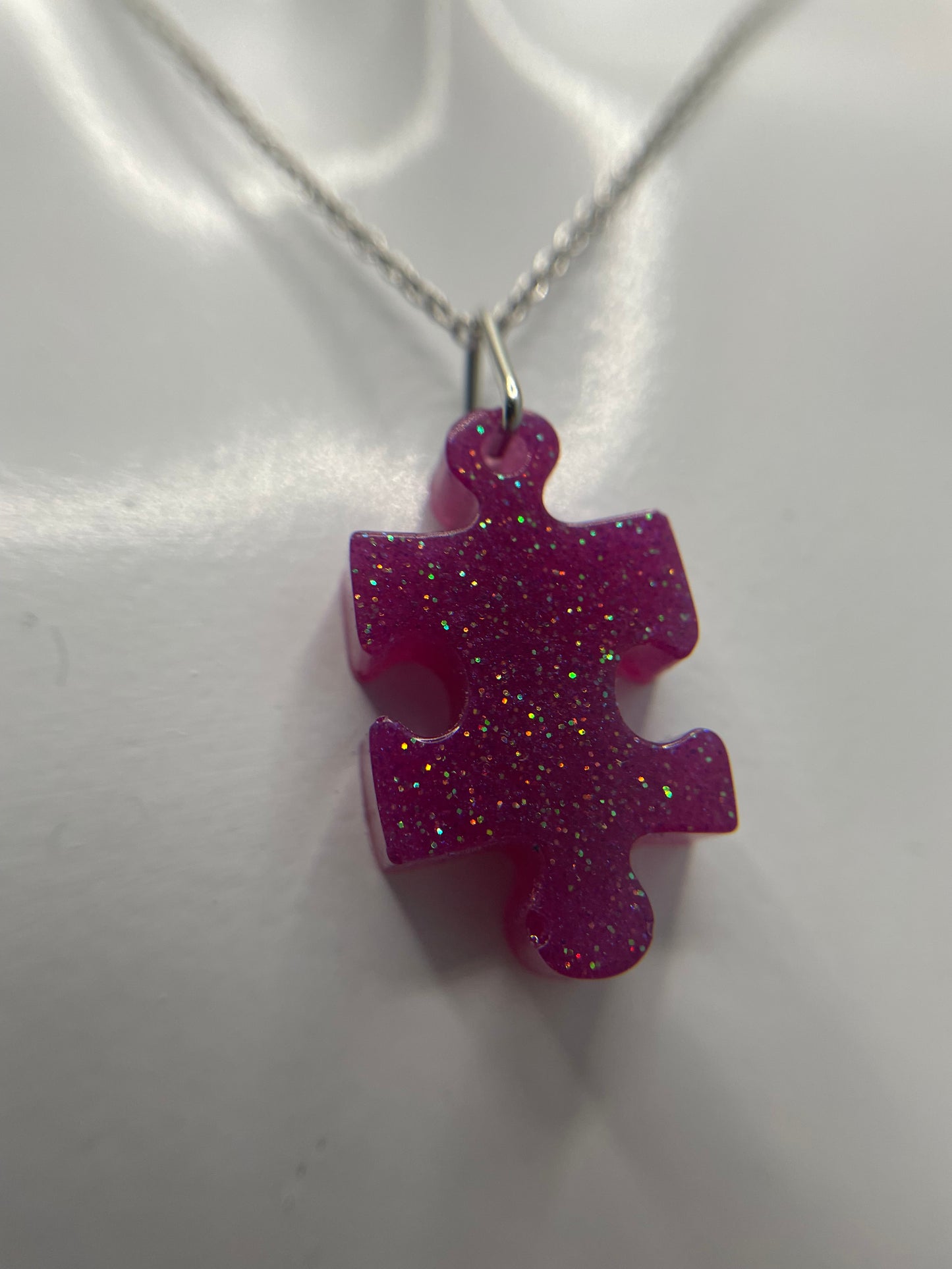 Collier Morceau de Casse Tête Mauve Brillant 20'' Acier Inoxydable+Sans Nickel