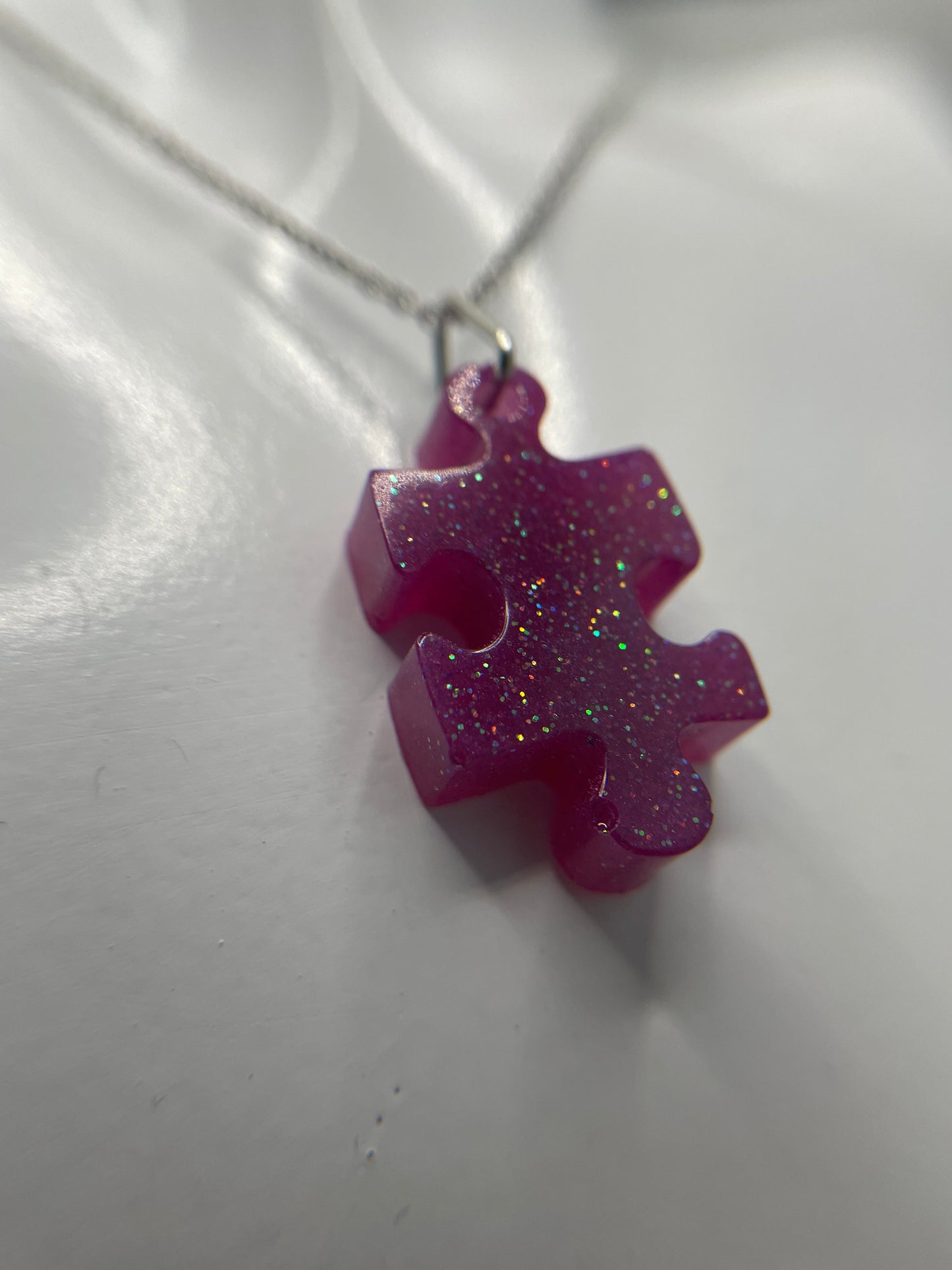 Collier Morceau de Casse Tête Mauve Brillant 20'' Acier Inoxydable+Sans Nickel