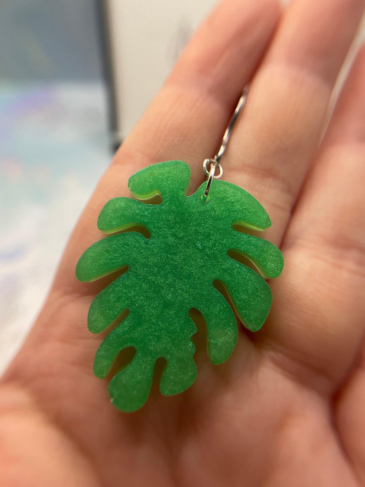 Green Monstera Earrings - Stainless Steel