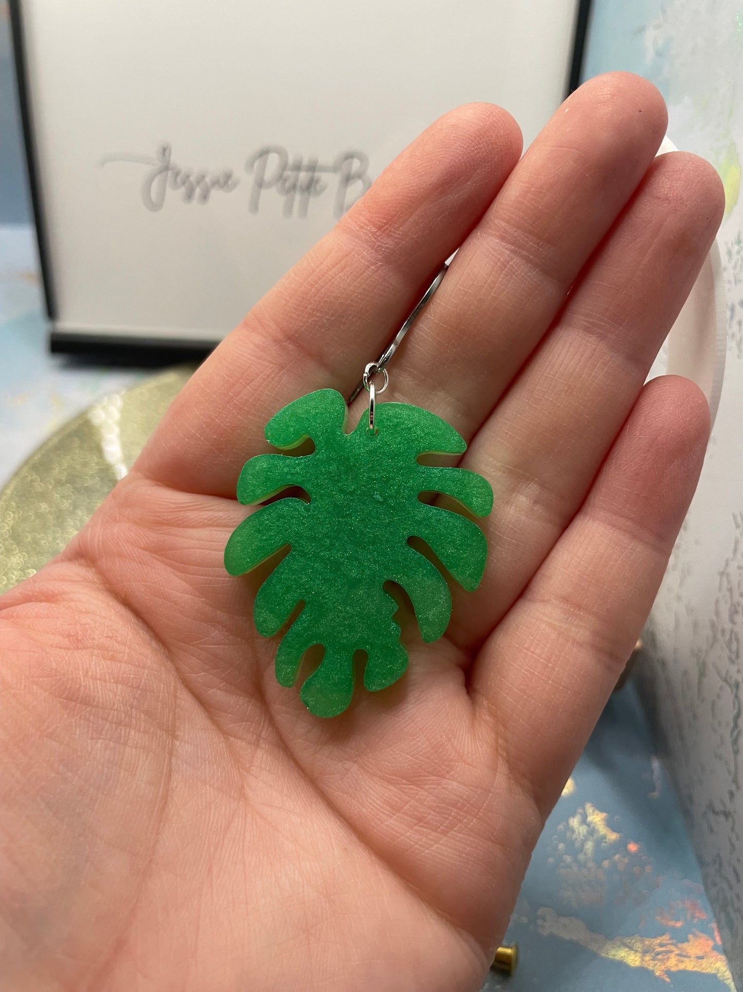 Green Monstera Earrings - Stainless Steel