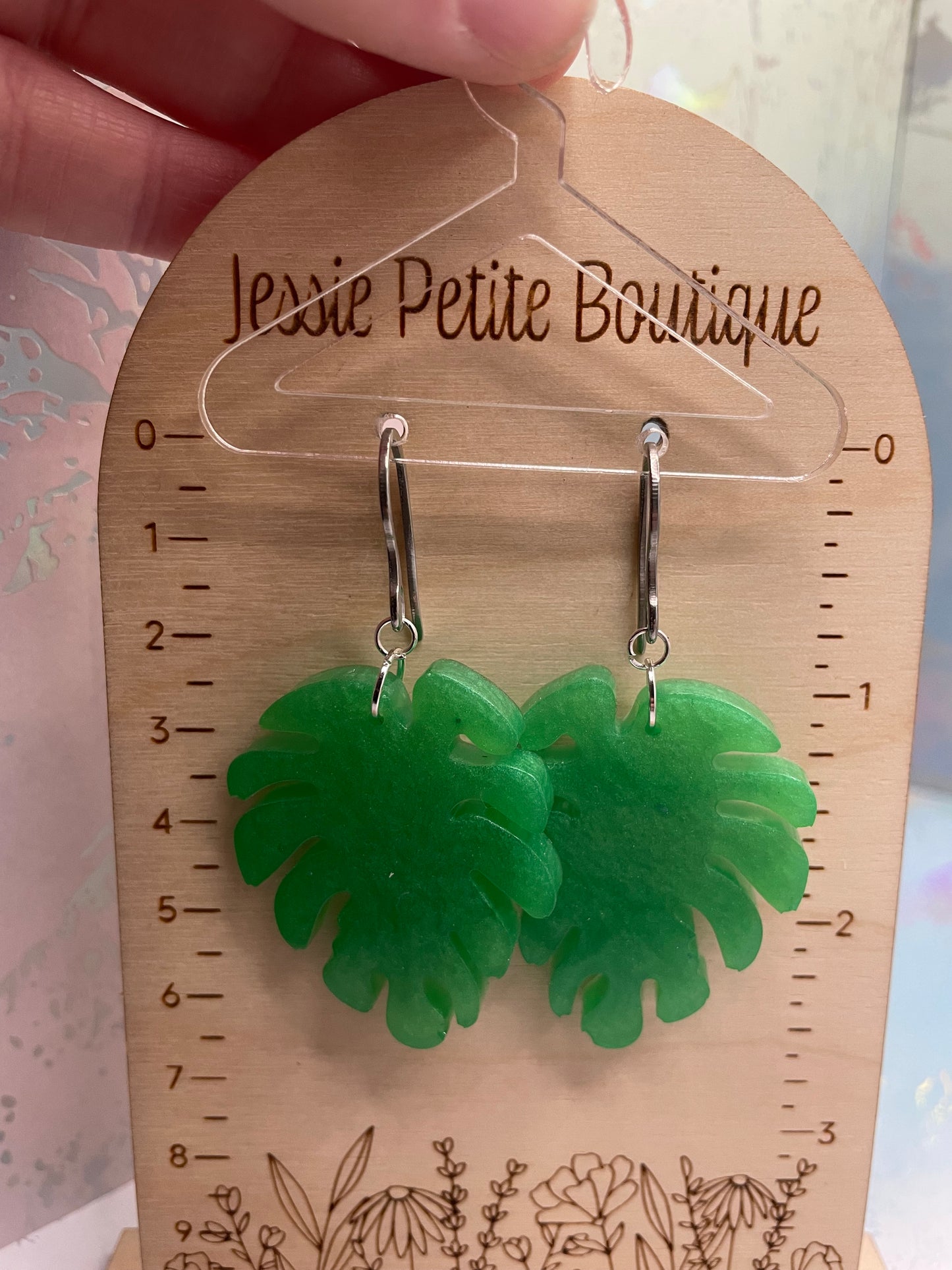 Green Monstera Earrings - Stainless Steel