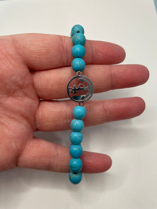 Bracelet en Billes Turquoise avec Ancre – Acier Inoxydable