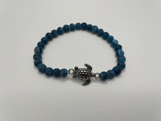 Bracelet Billes Bleues Craquelées avec Tortue