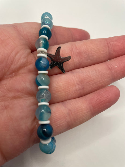 Bracelet Billes Bleues avec Étoile de Mer