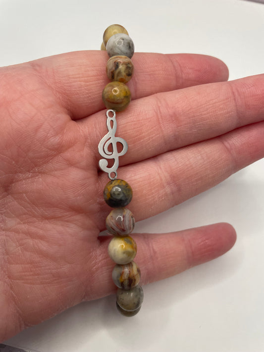 Earth Tone Beaded Bracelet with Treble Clef Charm