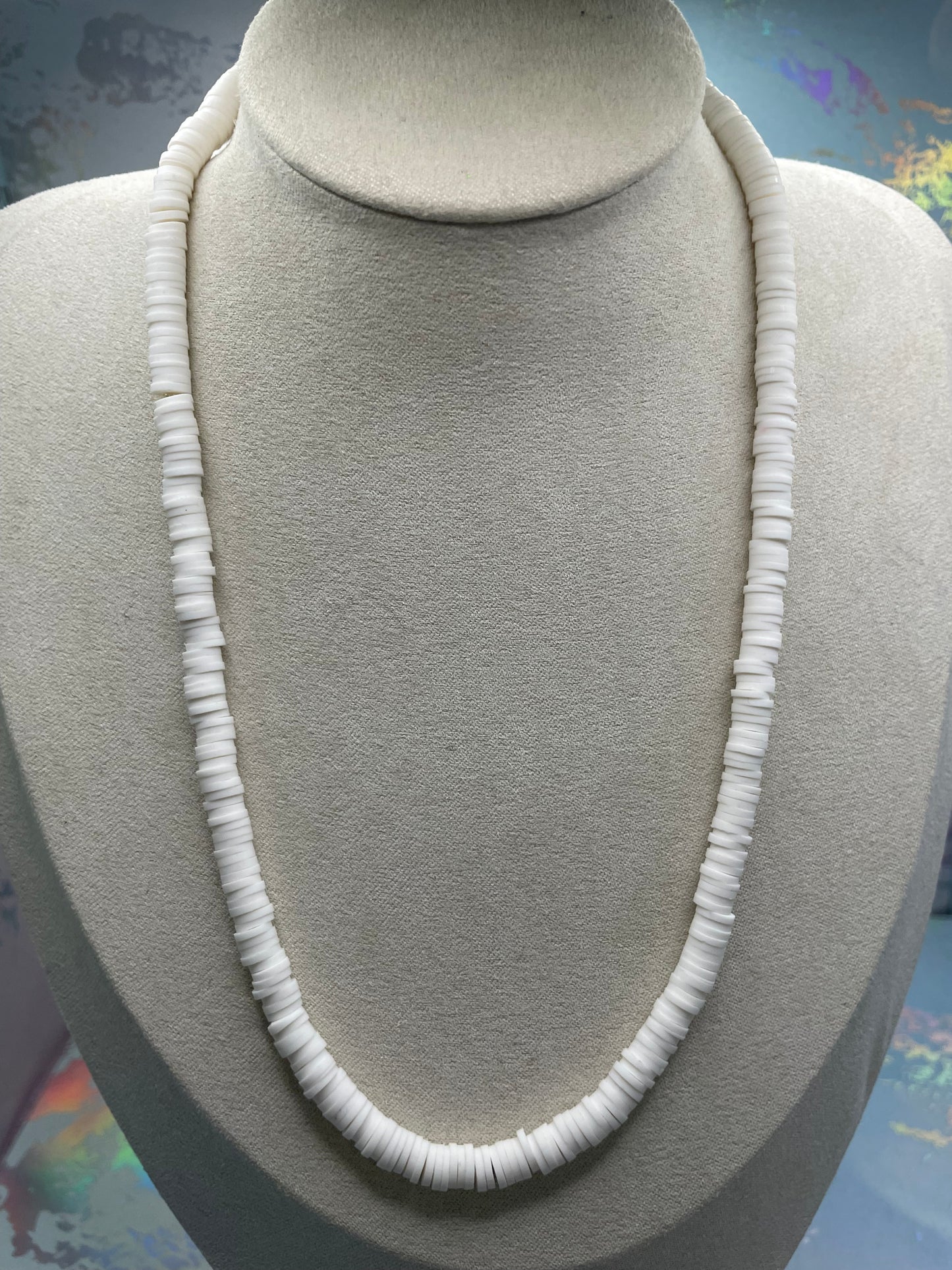 White Simplicity – Polymer Clay Beaded Necklace