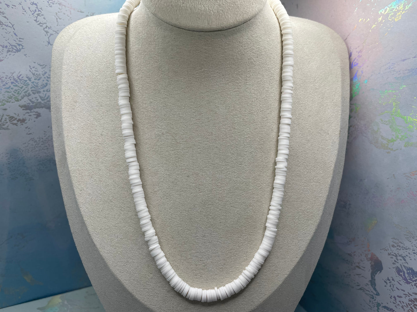 White Simplicity – Polymer Clay Beaded Necklace
