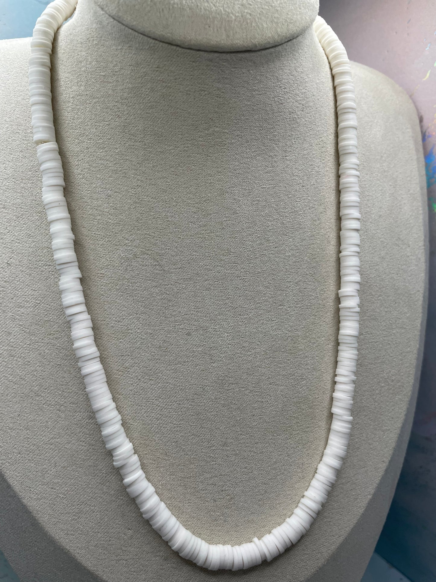 White Simplicity – Polymer Clay Beaded Necklace