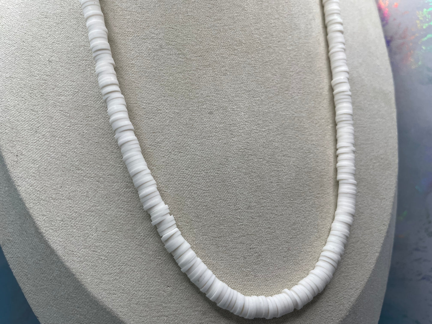 White Simplicity – Polymer Clay Beaded Necklace