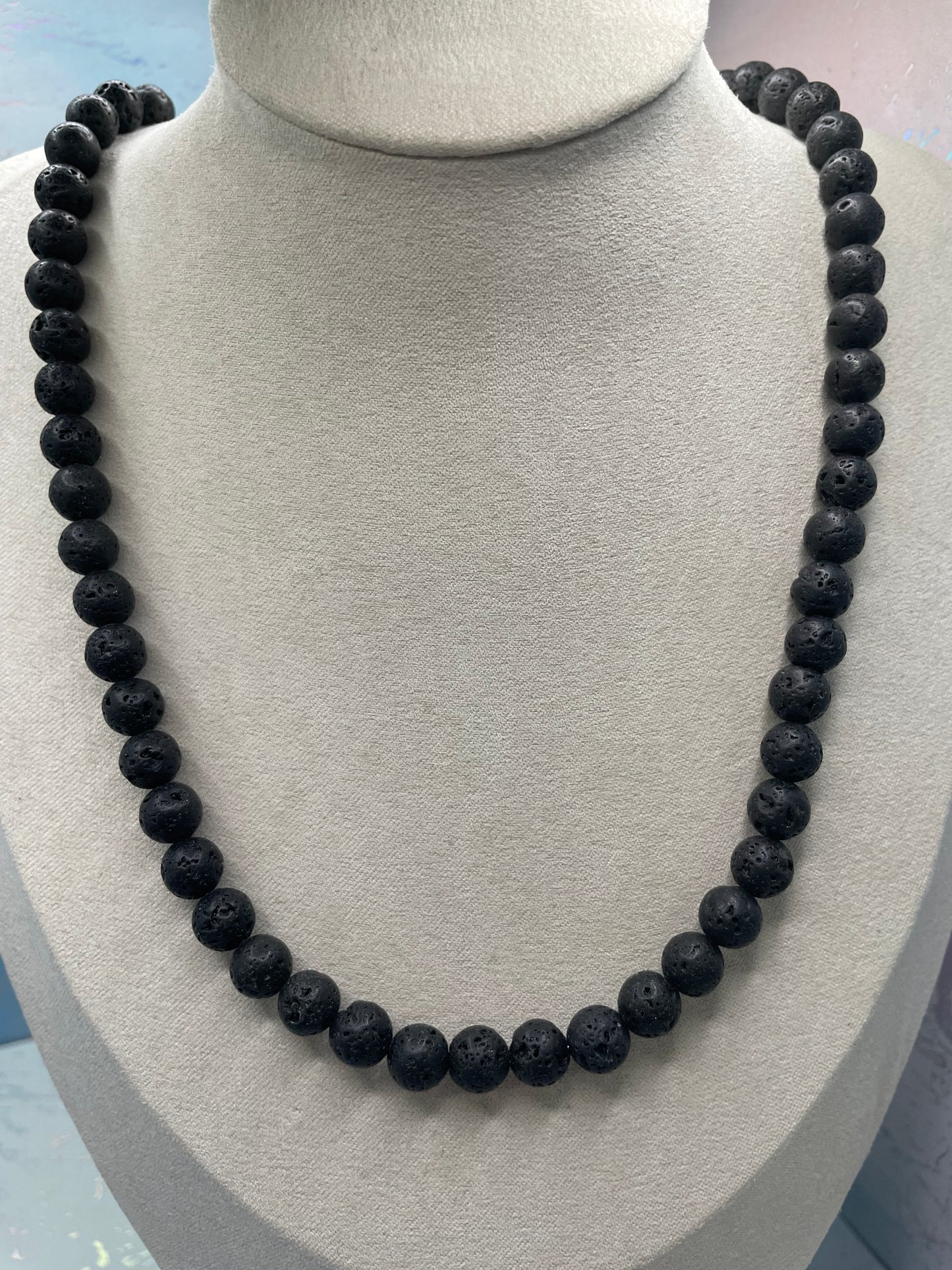 Ensemble Collier et Bracelet en Pierre de Lave Noire