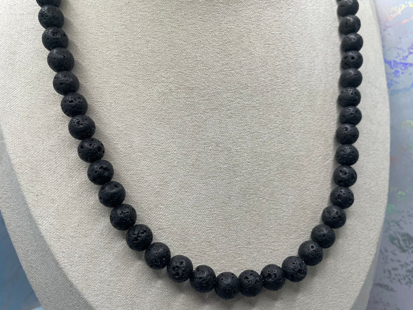 Ensemble Collier et Bracelet en Pierre de Lave Noire