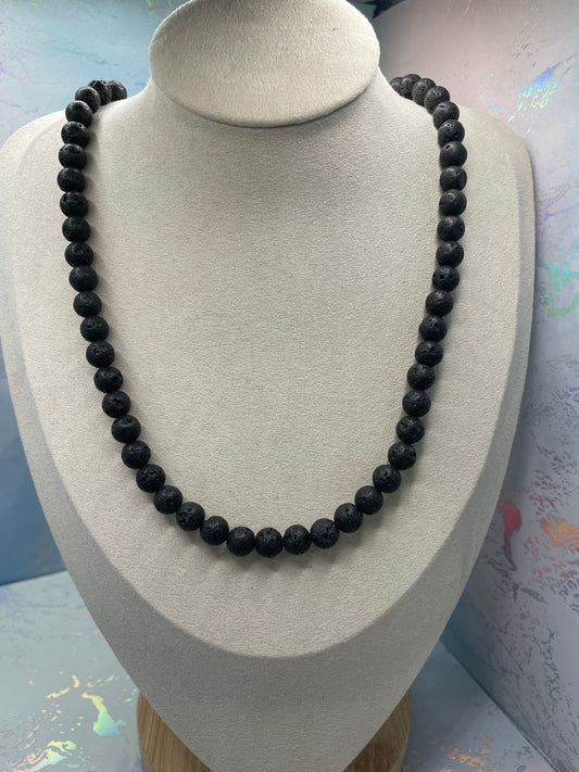 Ensemble Collier et Bracelet en Pierre de Lave Noire