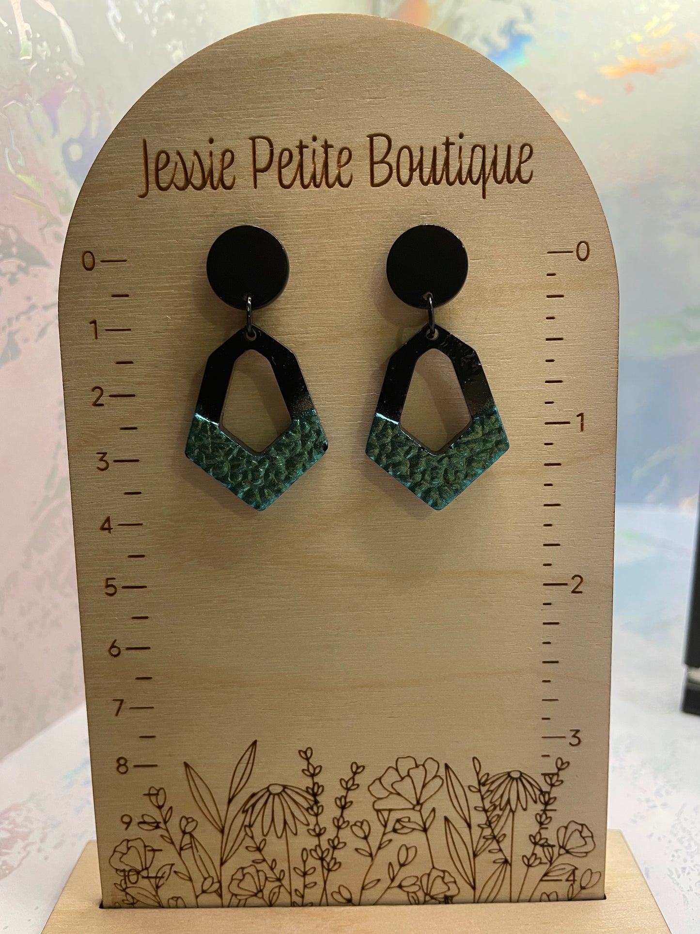 Boucles d'oreilles géode noire et bleu caméléon - Acier inoxydable
